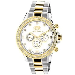 Luxurman Men's Diamond Yellow White Gold Plated Swiss Quartz Liberty Watch