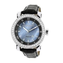 Luxurman Men's VS Diamond Bezel Watch 4 Ct Blue MOP