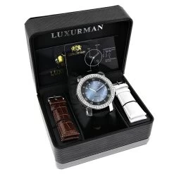 Luxurman Men's VS Diamond Bezel Watch 4 Ct Blue MOP -Watch Store luxurman mens vs diamond bezel watch 450ct blue mop p 8270box