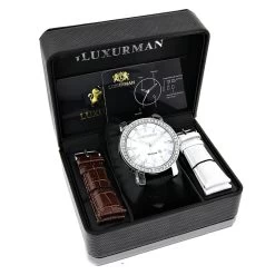 Luxurman Men's VS Diamond Watch 4 Ct White MOP -Watch Store luxurman mens vs diamond watch 450ct white mop p 8271box