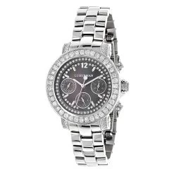 Luxurman Oversized Diamond Watch For Women: Montana Black MOP 3ct