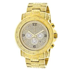 Luxurman Oversized Iced Out Men's Diamond Watch Yellow Gold 2ct