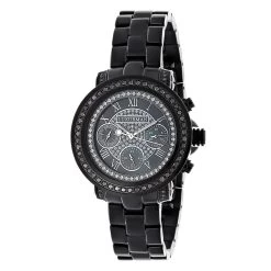 Luxurman Oversized Women's Black Diamond Watch 2.15ct