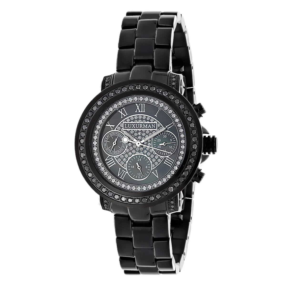 Luxurman Oversized Women's Black Diamond Watch 2.15ct 1 Luxurman Oversized Women's Black Diamond Watch 2.15ct