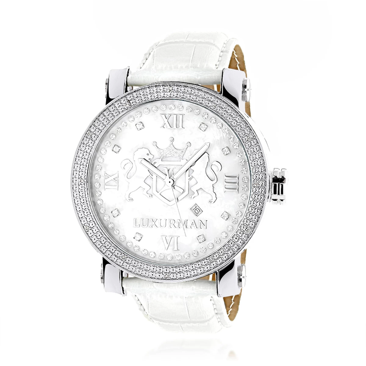 Luxurman Phantom Large Diamond Watch For Men Leather Band White MOP 0.12ct 1 Luxurman Phantom Large Diamond Watch For Men Leather Band White MOP 0.12ct