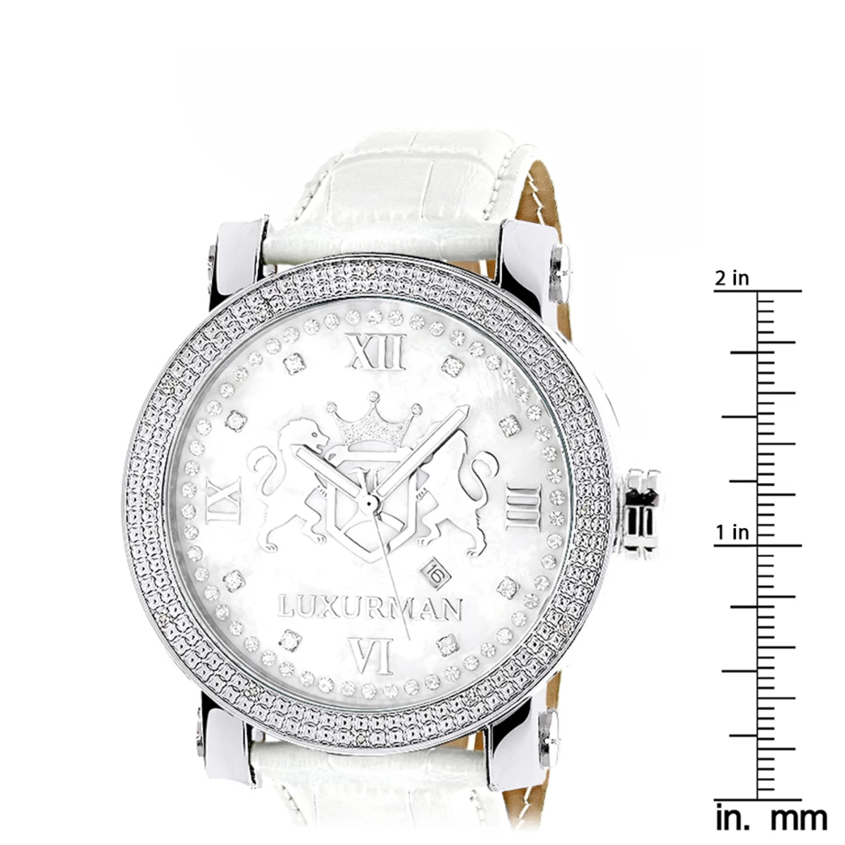 Luxurman Phantom Large Diamond Watch For Men Leather Band White MOP 0.12ct 5 Luxurman Phantom Large Diamond Watch For Men Leather Band White MOP 0.12ct - Image 5