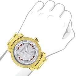Luxurman Phantom Yellow Gold Plated Men's Diamond Watch Extra Large 0.12ct -Watch Store luxurman phantom yellow gold plated mens diamond watch extra large 012ct bod