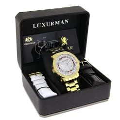 Luxurman Phantom Yellow Gold Plated Men's Diamond Watch Extra Large 0.12ct -Watch Store luxurman phantom yellow gold plated mens diamond watch extra large 012ct box