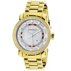 Luxurman Phantom Yellow Gold Plated Men's Diamond Watch Extra Large 0.12ct