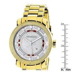Luxurman Phantom Yellow Gold Plated Men's Diamond Watch Extra Large 0.12ct -Watch Store luxurman phantom yellow gold plated mens diamond watch extra large 012ct ruler
