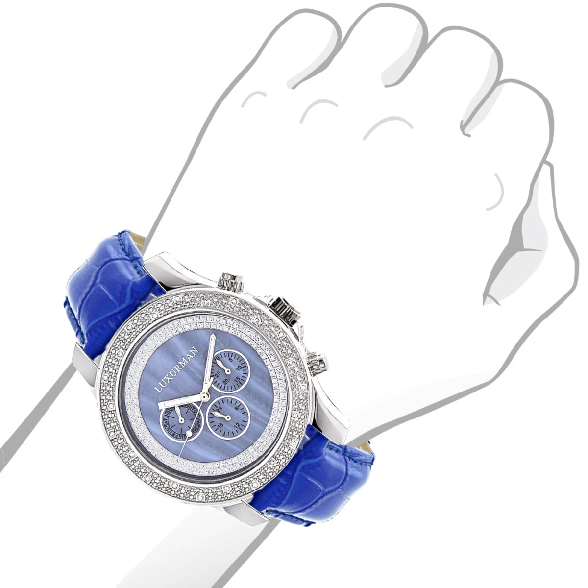 Luxurman Raptor Men's Diamond Watch With 0.25ct Blue MOP W Leather Strap 3 Luxurman Raptor Men's Diamond Watch With 0.25ct Blue MOP W Leather Strap - Image 3