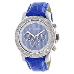 Luxurman Raptor Men's Diamond Watch With 0.25ct Blue MOP W Leather Strap