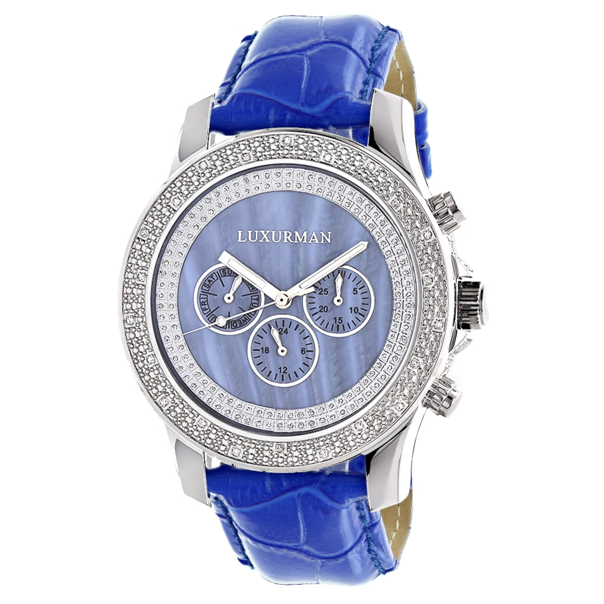 Luxurman Raptor Men's Diamond Watch With 0.25ct Blue MOP W Leather Strap 1 Luxurman Raptor Men's Diamond Watch With 0.25ct Blue MOP W Leather Strap