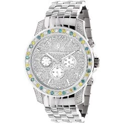 Luxurman Raptor Unique Men's Multicolor Diamond Watch 3.75ct
