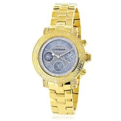 Luxurman Real Diamond Watch For Women 0.3ct Yellow Gold Plated Montana