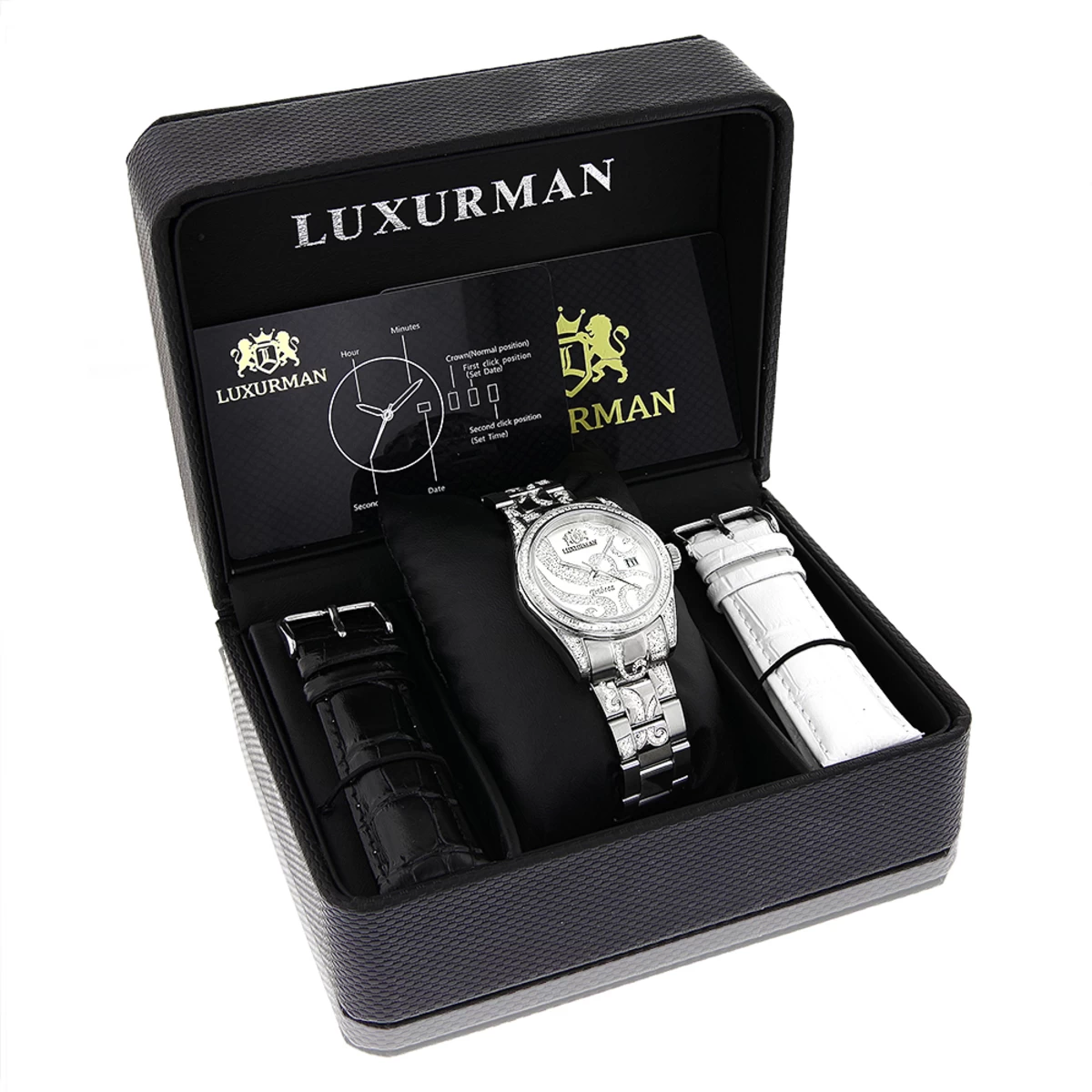Luxurman Tribeca Women's Diamond Bezel & Band Watch 3ct Platinum Plated 5 Luxurman Tribeca Women's Diamond Bezel & Band Watch 3ct Platinum Plated - Image 5