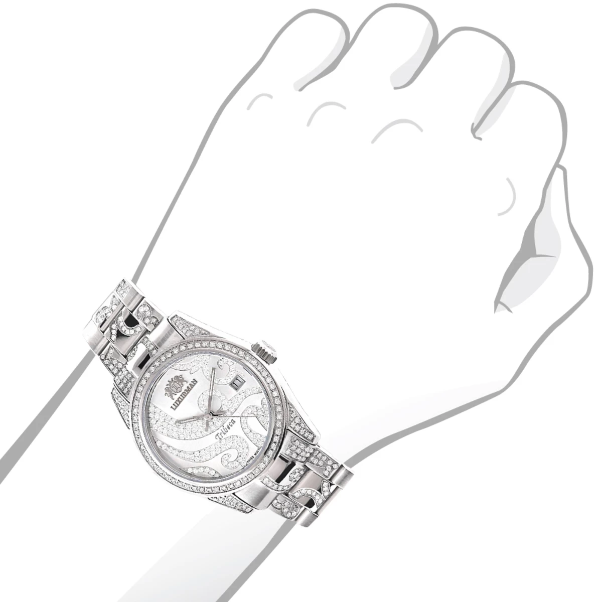 Luxurman Tribeca Women's Diamond Bezel & Band Watch 3ct Platinum Plated 4 Luxurman Tribeca Women's Diamond Bezel & Band Watch 3ct Platinum Plated - Image 4