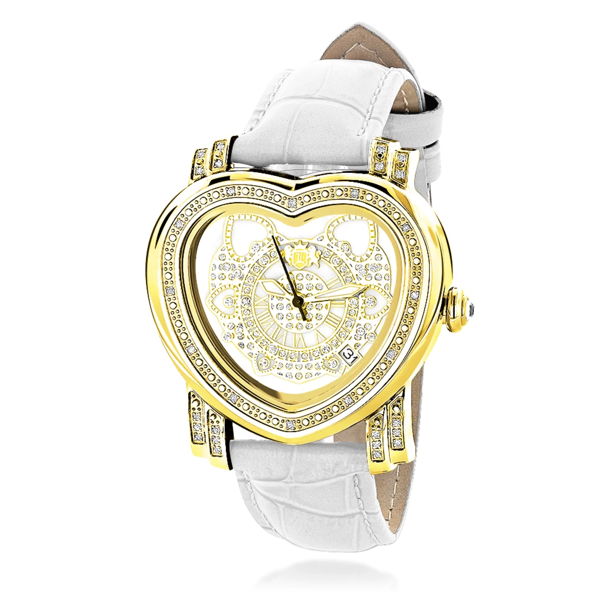 Luxurman Ladies Diamond Heart Watch 0.30ct Yellow Gold Plated 1 Luxurman Ladies Diamond Heart Watch 0.30ct Yellow Gold Plated