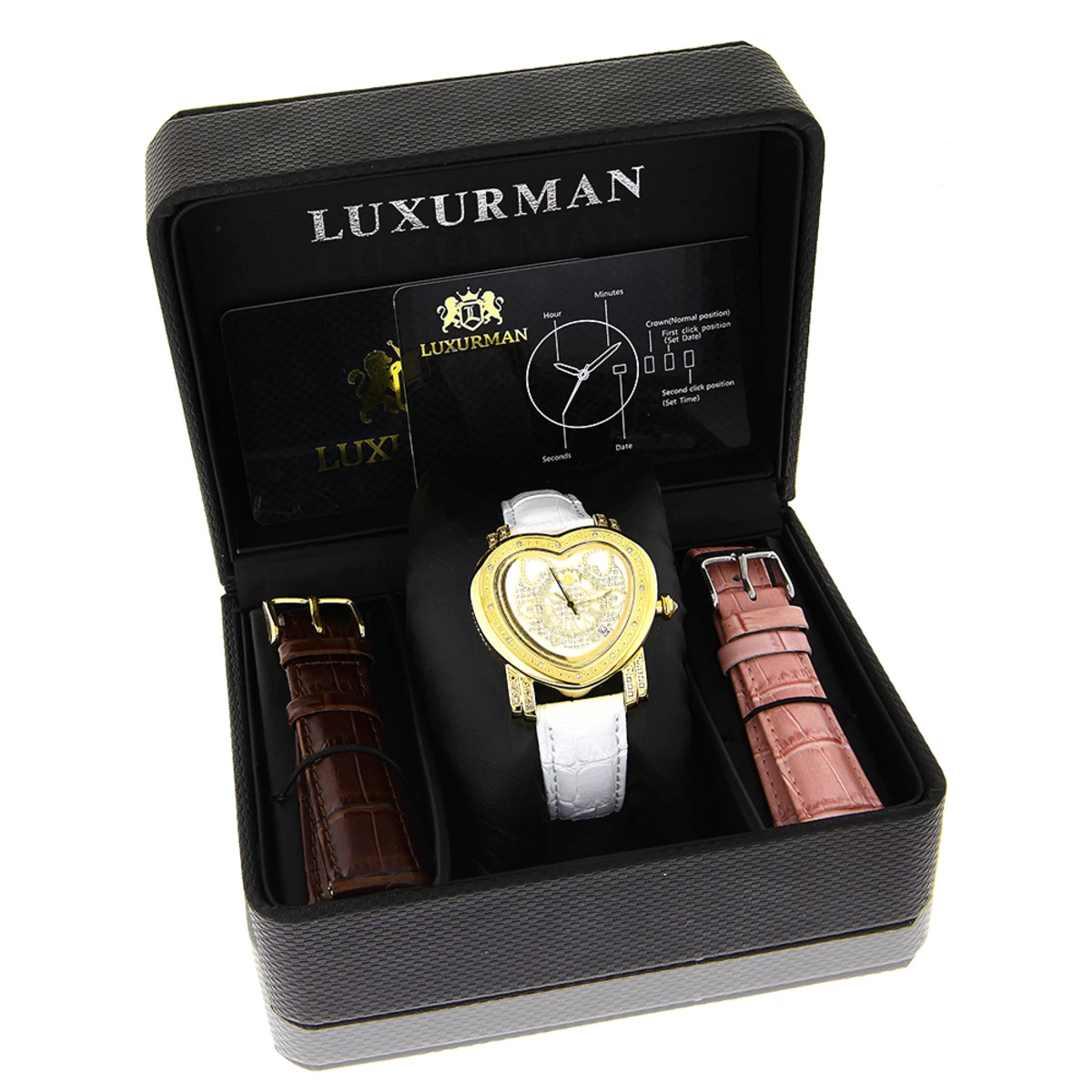 Luxurman Ladies Diamond Heart Watch 0.30ct Yellow Gold Plated 3 Luxurman Ladies Diamond Heart Watch 0.30ct Yellow Gold Plated - Image 3