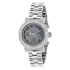 Luxurman Ladies Diamond Watch 3ct Black