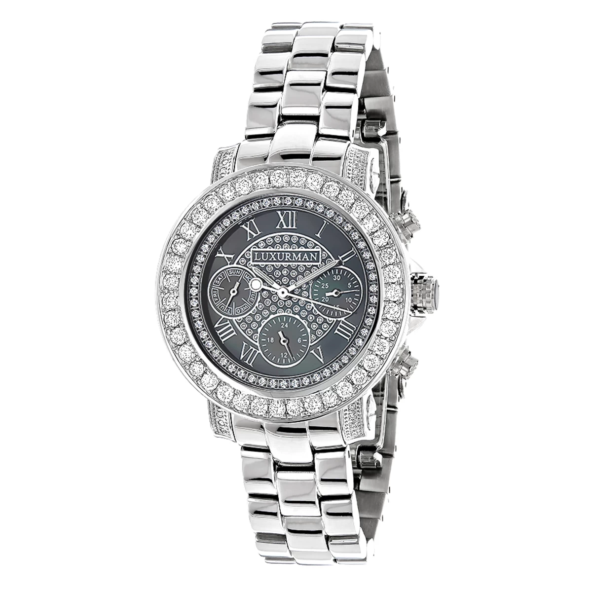 Luxurman Ladies Diamond Watch 3ct Black 1 Luxurman Ladies Diamond Watch 3ct Black