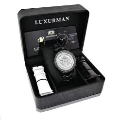 Luxurman Liberty Men's Real Diamond Watch 0.2ct Black -Watch Store luxurman watches liberty mens real diamond watch 02ct black box