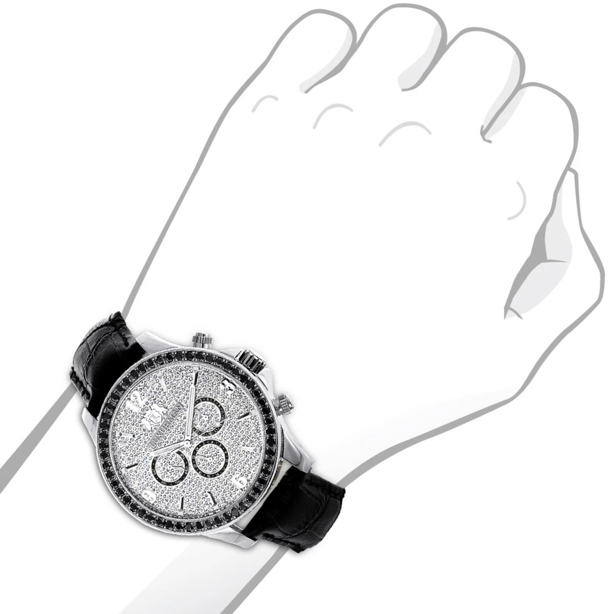 Luxurman Men's Black Diamond Watch 3ct 3 Luxurman Men's Black Diamond Watch 3ct - Image 3