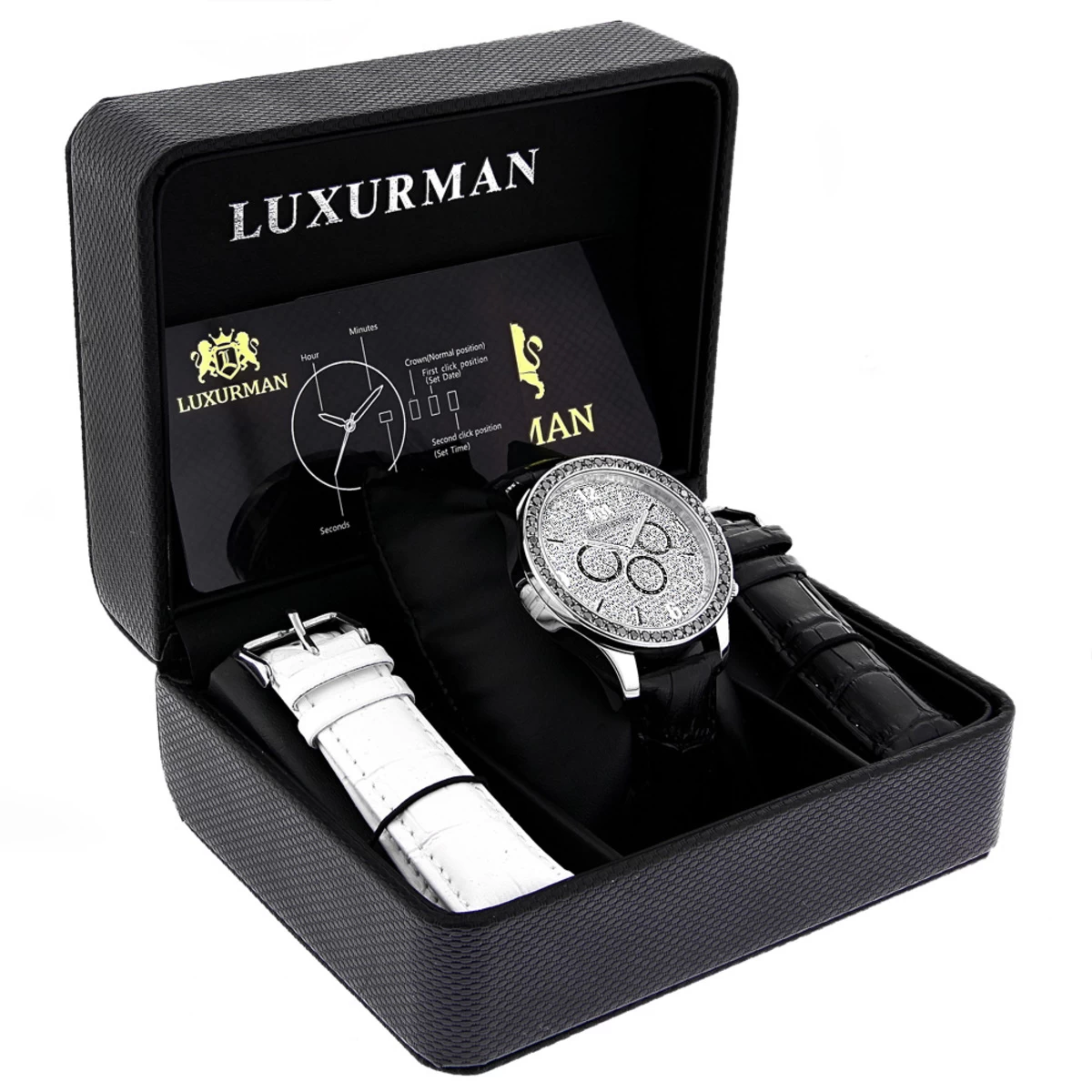 Luxurman Men's Black Diamond Watch 3ct 4 Luxurman Men's Black Diamond Watch 3ct - Image 4