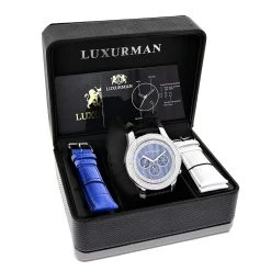 Luxurman Men's Diamond Watch 0.25ct Blue MOP -Watch Store luxurman watches mens diamond watch 025ct blue mop p 9701box