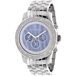 Luxurman Men's Diamond Watch 0.25ct Blue