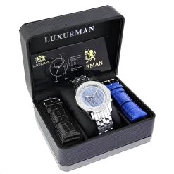 Luxurman Men's Diamond Watch 0.25ct Blue -Watch Store luxurman watches mens diamond watch 025ct blue p 9303box