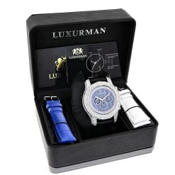 Luxurman Men's Diamond Watch 0.50ct Blue Freeze -Watch Store luxurman watches mens diamond watch 050ct blue freeze p 9712box