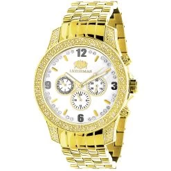 Luxurman Men's Yellow Gold Tone Diamond Watch 0.50ct