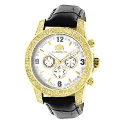 Luxurman Men's Leather Band Diamond Watch 0.50ct