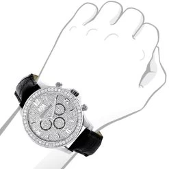 Men's Diamond Watch 3 Carat Swiss Mvt Black Leather Band Luxurman Liberty -Watch Store luxurman watches mens diamond watch 2ct p 35308 5a65d71c5e741