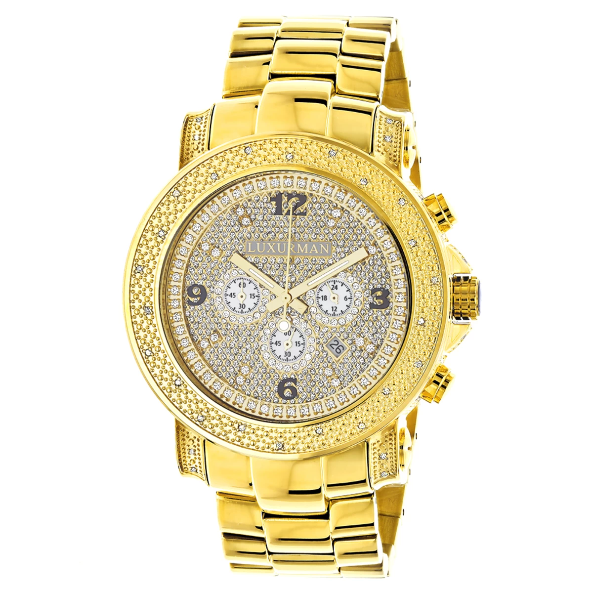 Luxurman Men's Oversized Diamond Watch 0.75ct Yellow Gold 1 Luxurman Men's Oversized Diamond Watch 0.75ct Yellow Gold