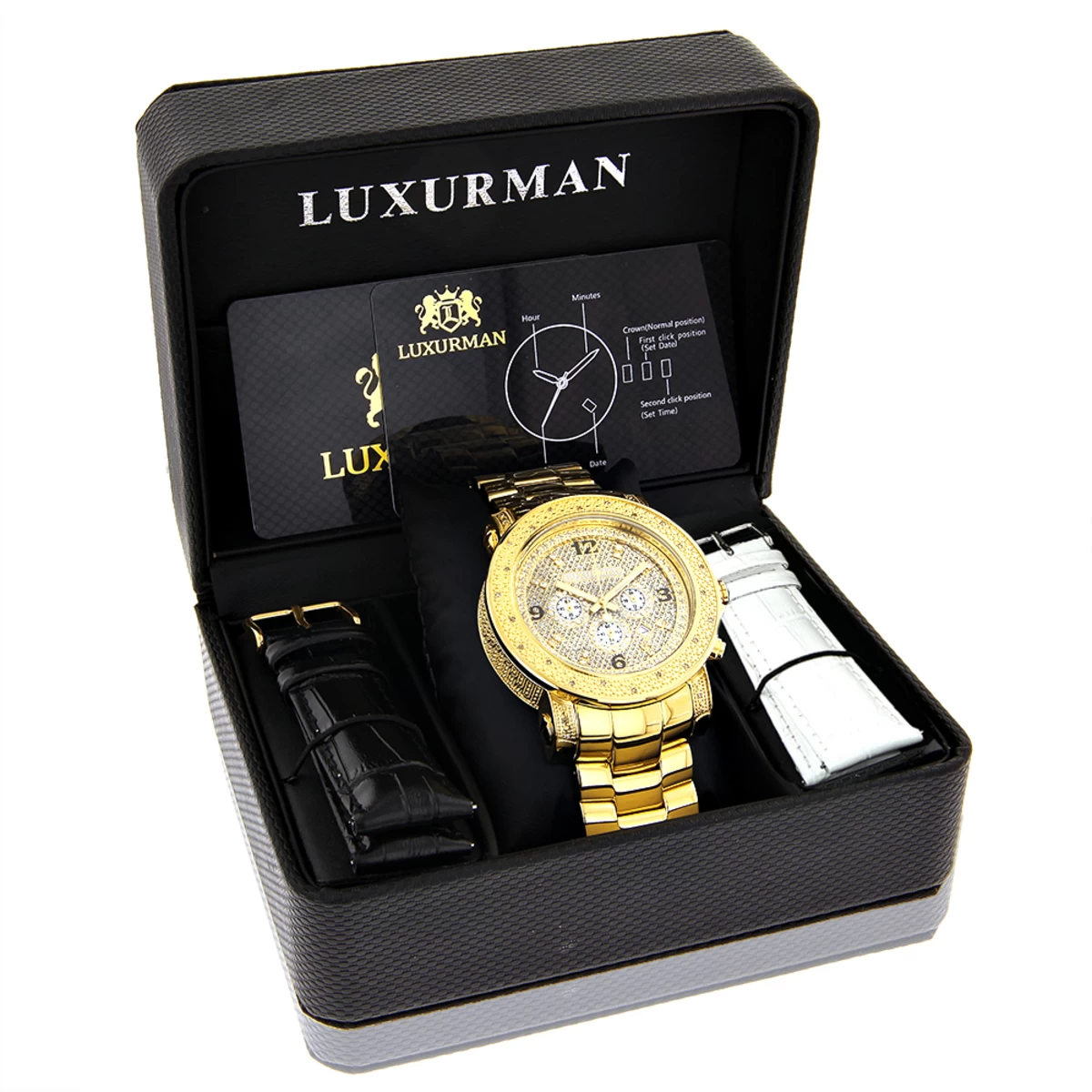 Luxurman Men's Oversized Diamond Watch 0.75ct Yellow Gold 4 Luxurman Men's Oversized Diamond Watch 0.75ct Yellow Gold - Image 4