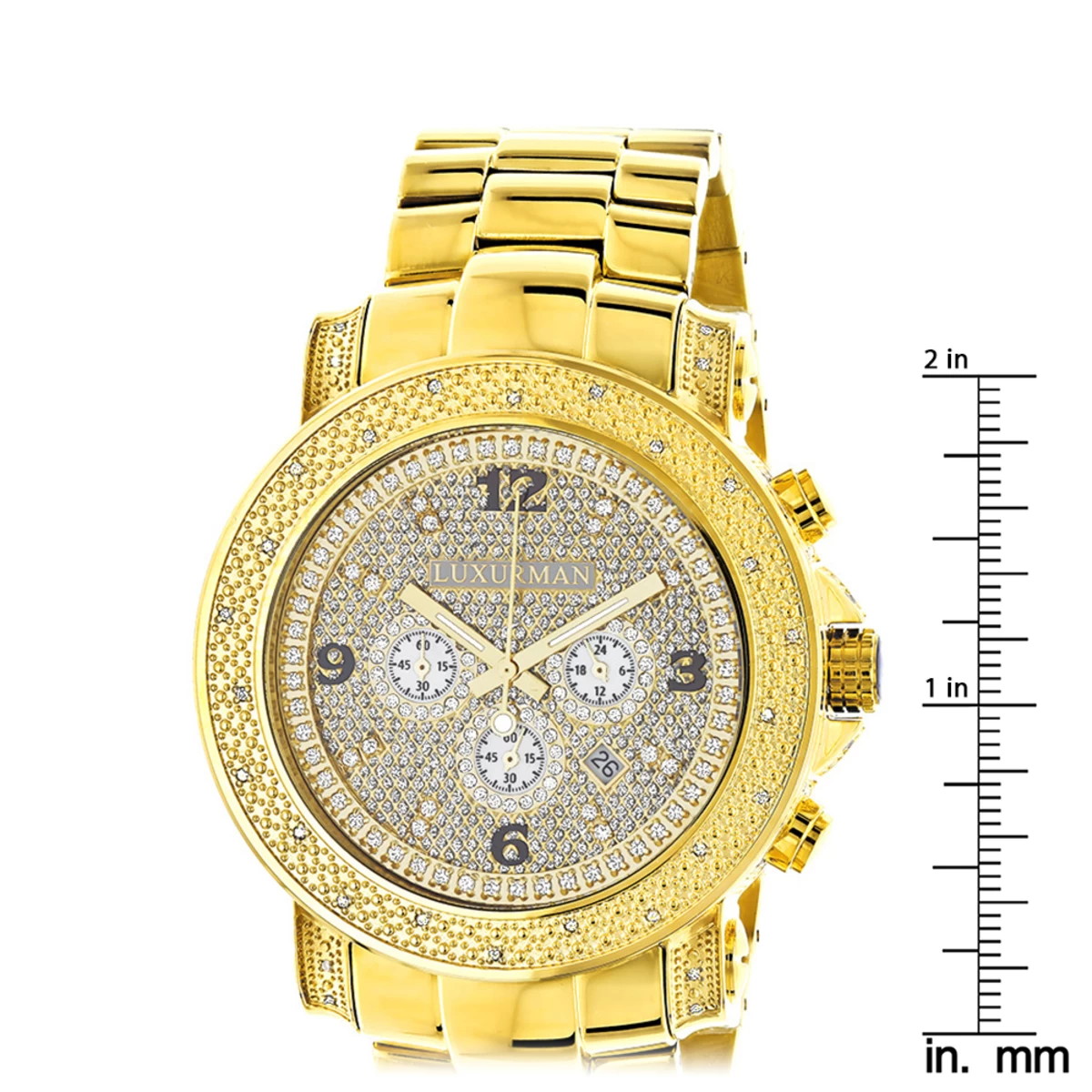 Luxurman Men's Oversized Diamond Watch 0.75ct Yellow Gold 5 Luxurman Men's Oversized Diamond Watch 0.75ct Yellow Gold - Image 5