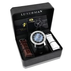 Luxurman Men's VS Diamond Watch .18ct Blue MOP -Watch Store luxurman watches mens vs diamond watch 18ct blue mop p 9691box