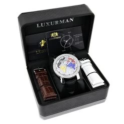 Luxurman Worldface Men's Diamond Watch 0.18ct -Watch Store luxurman watches worldface mens diamond watch 018ct p 9698box