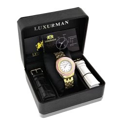 Luxurman Women's Diamond Watch 0.25ct Yellow Gold Pltd -Watch Store luxurman womens diamond watch 025ct yellow gold pltd 4