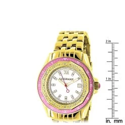 Luxurman Women's Diamond Watch 0.25ct Yellow Gold Pltd -Watch Store luxurman womens diamond watch 025ct yellow gold pltd ruler