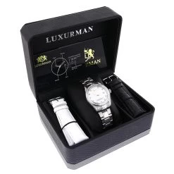 Luxurman Women's Diamond Watch Stainless Steel Tribeca 1.5ct -Watch Store luxurman womens diamond watch stainless steel tribeca 15ct box