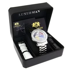 Luxurman World Map Men's Diamond Watch 0.12ct -Watch Store luxurman world map mens diamond watch 012ct p 8539box