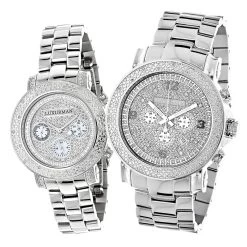 Matching His And Hers Luxurman Oversized Diamond Watch Set 0.55ct