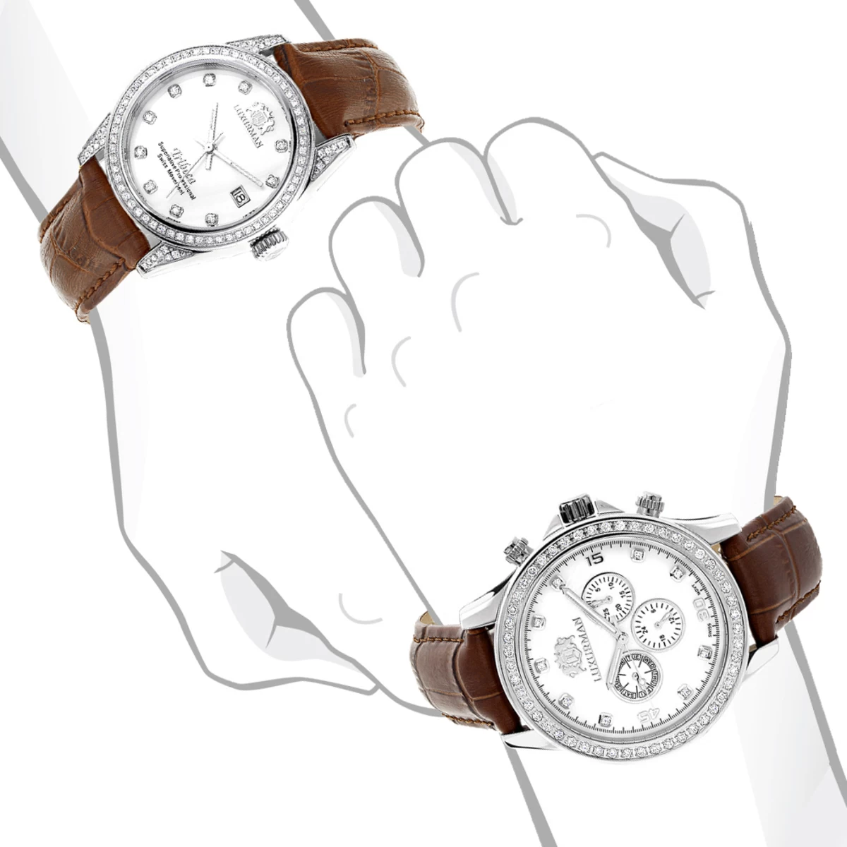 Matching His And Hers Luxurman White Gold Plated Diamond Watch Set 4 Matching His And Hers Luxurman White Gold Plated Diamond Watch Set - Image 4
