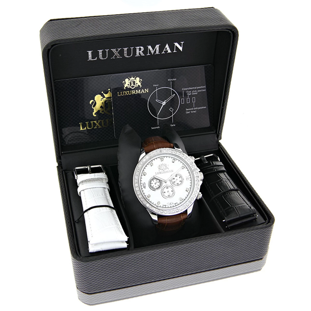Matching His And Hers Luxurman White Gold Plated Diamond Watch Set 5 Matching His And Hers Luxurman White Gold Plated Diamond Watch Set - Image 5