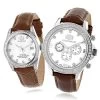 Matching His And Hers Luxurman White Gold Plated Diamond Watch Set