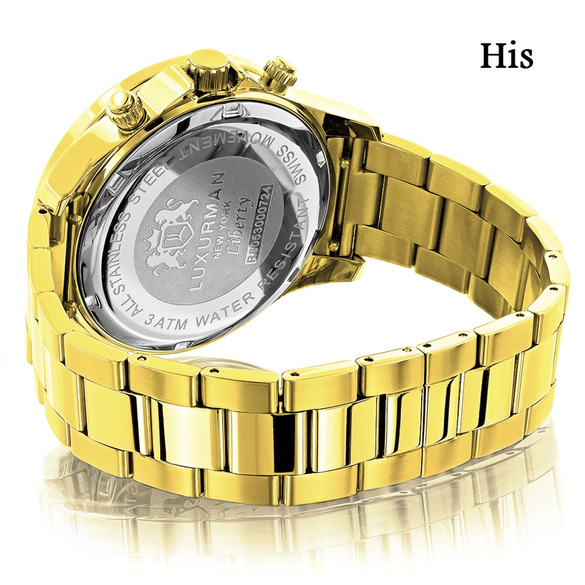 Matching His And Hers Luxurman Yellow Gold Plated Diamond Watch Set 2 Matching His And Hers Luxurman Yellow Gold Plated Diamond Watch Set - Image 2