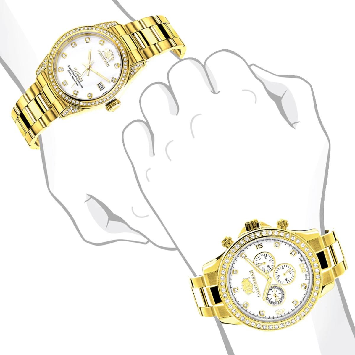 Matching His And Hers Luxurman Yellow Gold Plated Diamond Watch Set 3 Matching His And Hers Luxurman Yellow Gold Plated Diamond Watch Set - Image 3